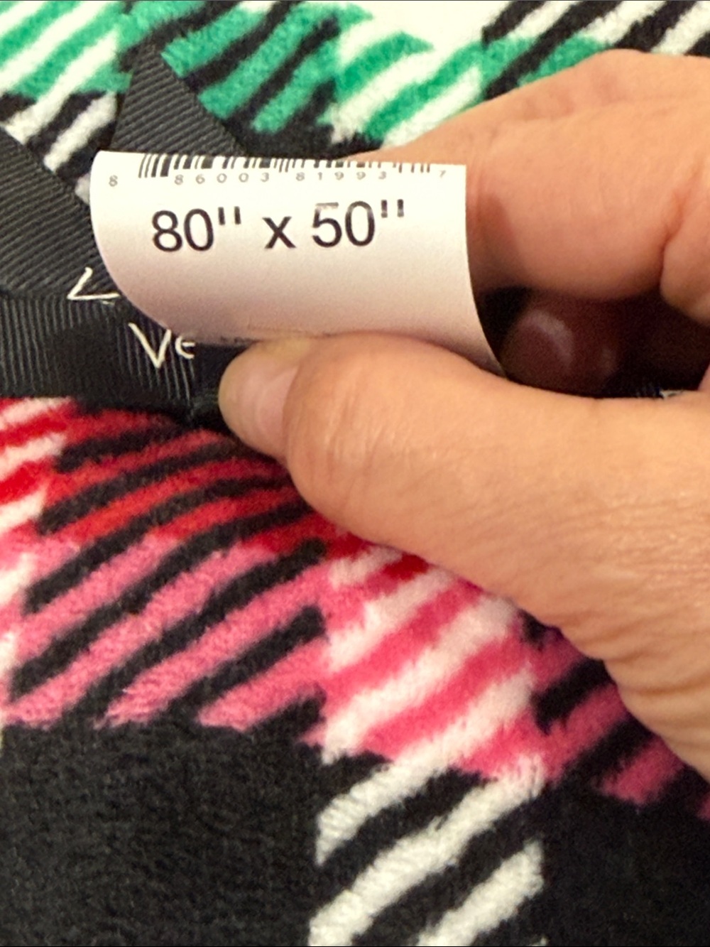 Vera Bradley Black Plaid Fleece Throw with Pink, Green & Blue Accents NWT - Picture 4 of 5